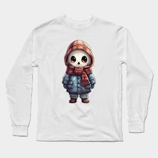 Smiling ghoulish skull in mask, with cape and hood, scary mask ! halloween ! Long Sleeve T-Shirt